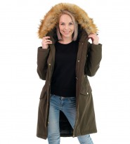   Faux Fur Trim Hooded Down Parka Coat Khaki -     BOMBABRANDS.RU