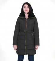   Belted Down Quilted Puffer Faux Fur Hooded Coat 304  -     BOMBABRANDS.RU