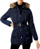 ������� Hooded Faux Fur Trim Down Belted Navy Coat - �������� ������� ��������� ������ BOMBABRANDS.RU