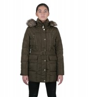 ������� Hooded Faux Fur Trim Down Belted Khaki Coat - �������� ������� ��������� ������ BOMBABRANDS.RU