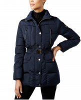 ������� Hooded Faux Fur Trim Down Belted Navy Coat - �������� ������� ��������� ������ BOMBABRANDS.RU