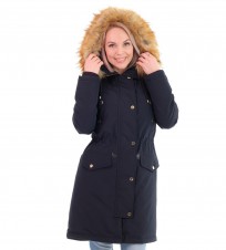   Faux Fur Trim Hooded Down Parka Coat Navy -     BOMBABRANDS.RU