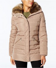   Zip Front Faux Fur Collar Down -     BOMBABRANDS.RU